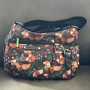 Lily Bloom Fox Pattern Crossbody Bag in Brown, Orange, Green and Pink